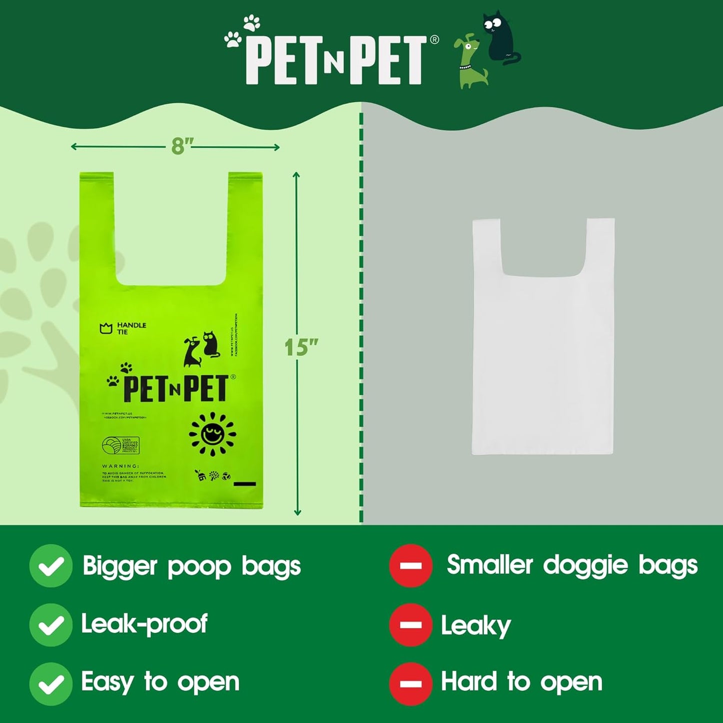 PET N PET 800-Count Unscented litter Bags with Tie Handles – Extra-Thick, Leak-Proof, and Eco-Friendly