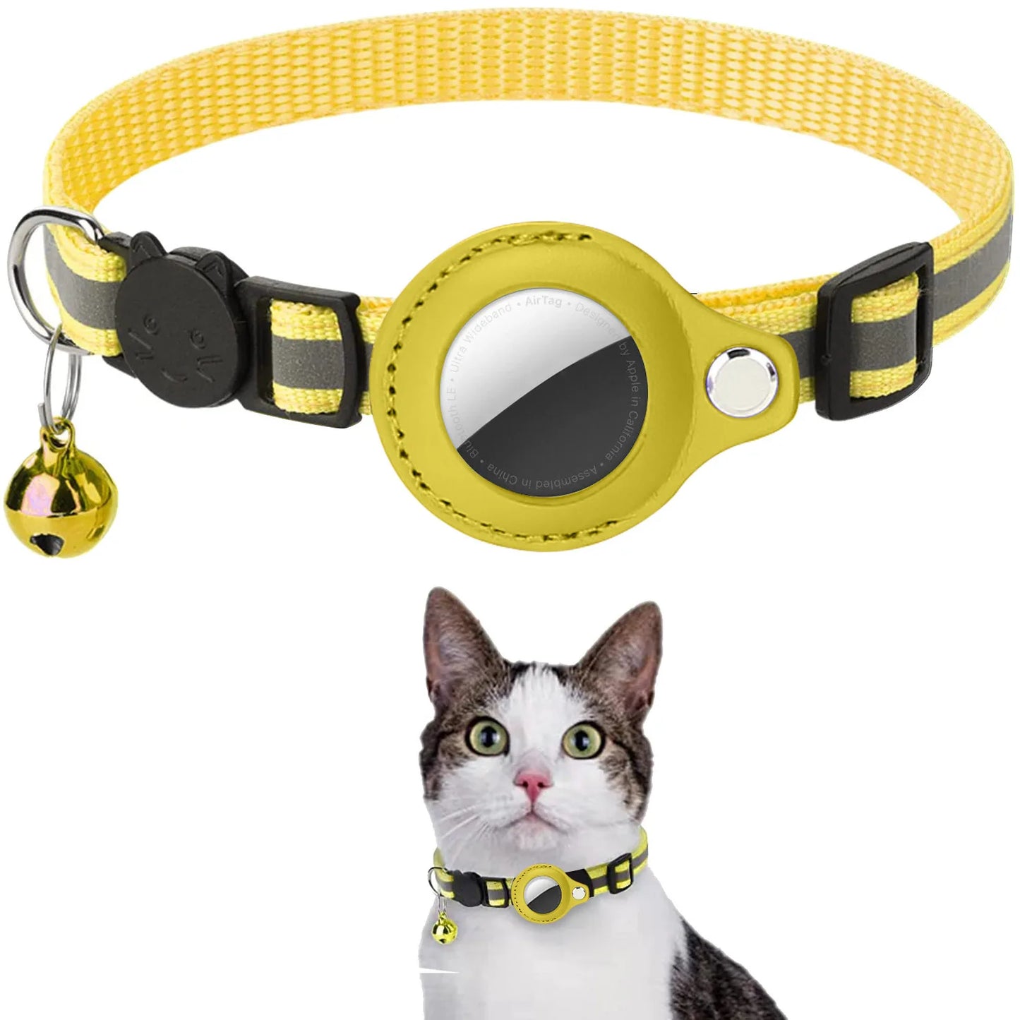 Adjustable Cat AirTag Collar with Breakaway Buckle, Reflective Strips, Waterproof Holder & Bell