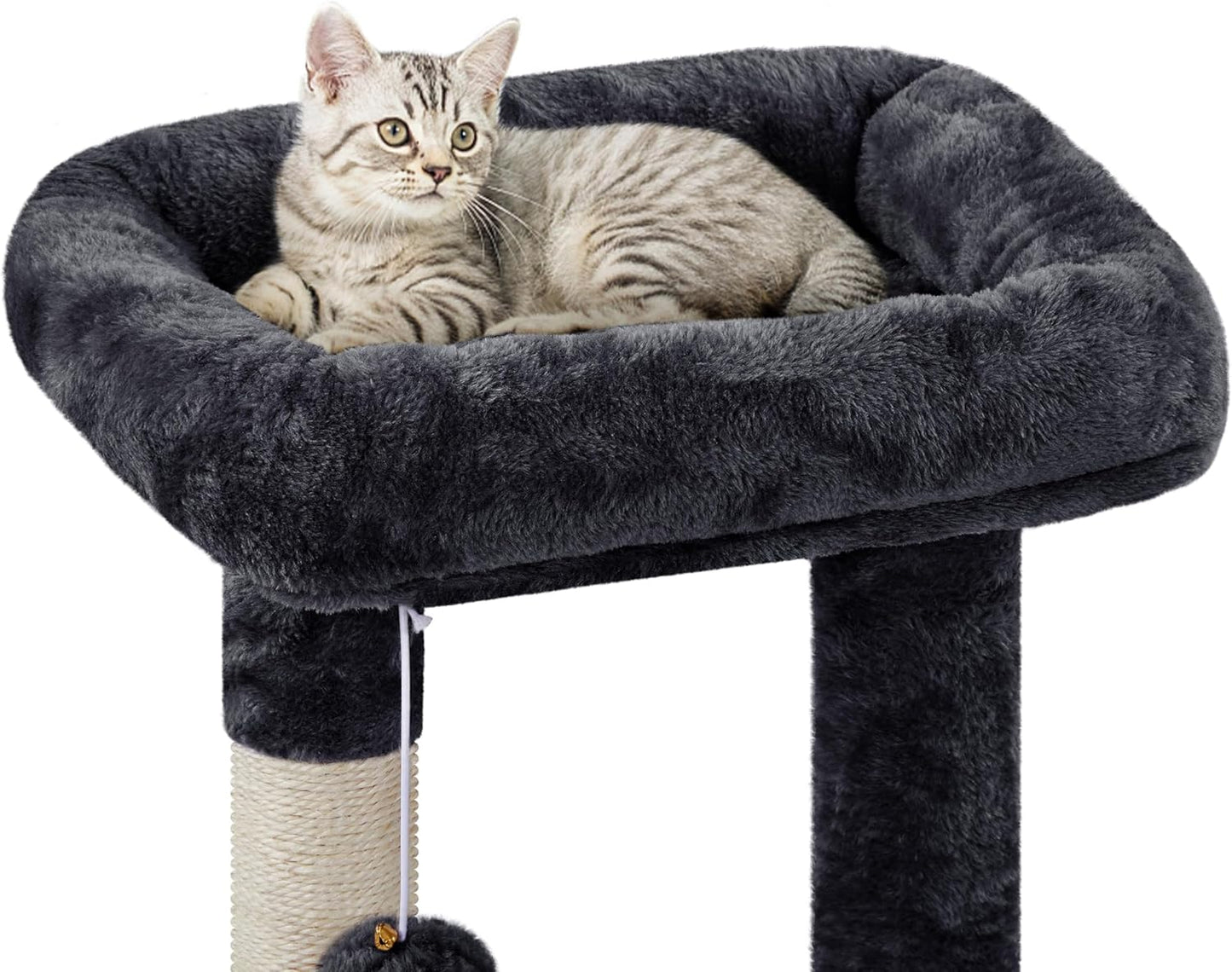 34" Modern Cat Tree Tower with Condo, Basket & Scratching Posts – Black