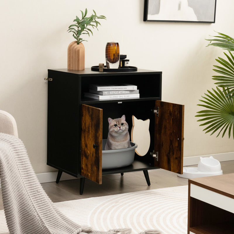 Industrial Cat Litter Box Enclosure with Entry & Open Storage