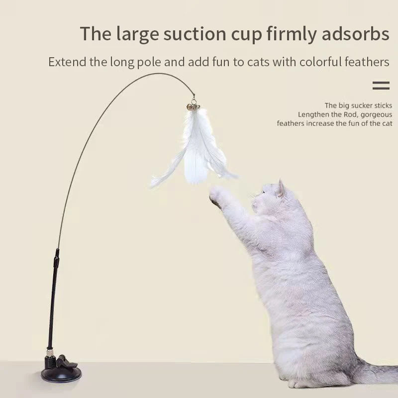 Interactive Feather Cat Toy with Suction Base & Bell ๐พ