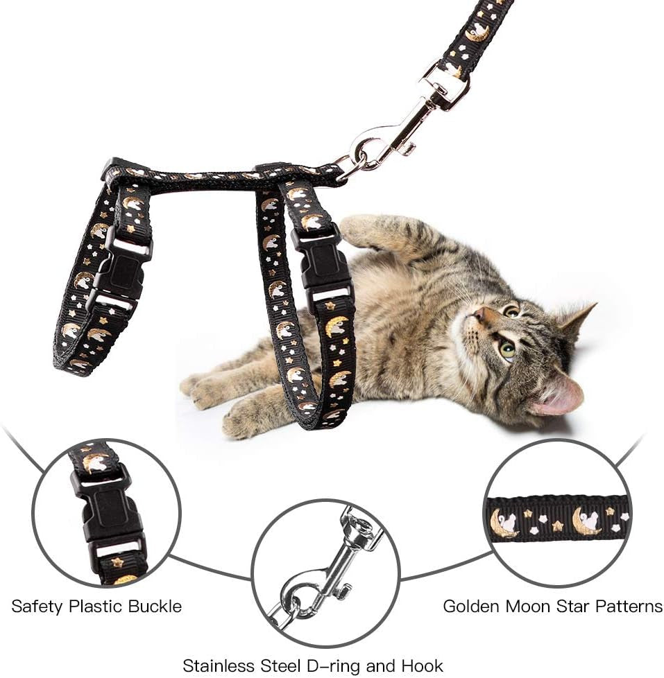 Glow-in-the-Dark Moon & Stars Cat Harness and Leash Set