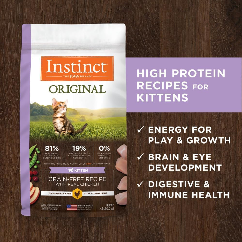Premium Grain-Free Kitten Dry Cat Food - High Protein Raw Coated Kibble with Real Chicken, 4.5 Lb Bag