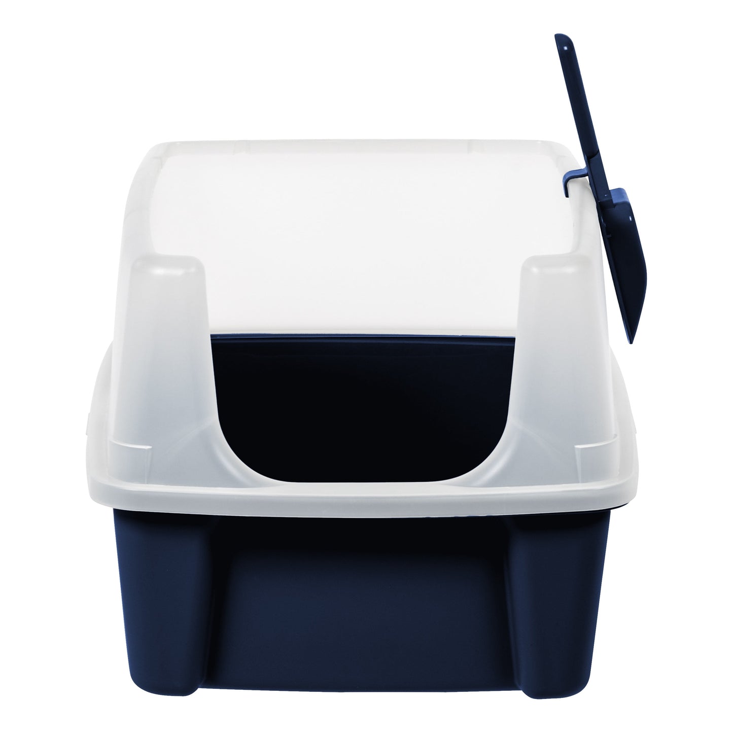 High-Sided Open-Top Cat Litter Box with Shield and Scoop – Navy