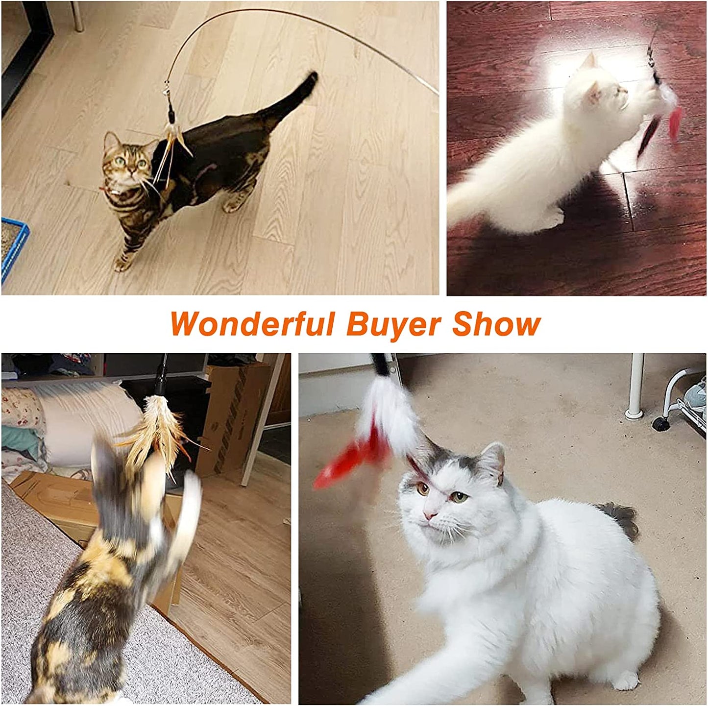 Feather Teaser Cat Toy – Interactive Wand with Natural Brown Feather and Small Bell