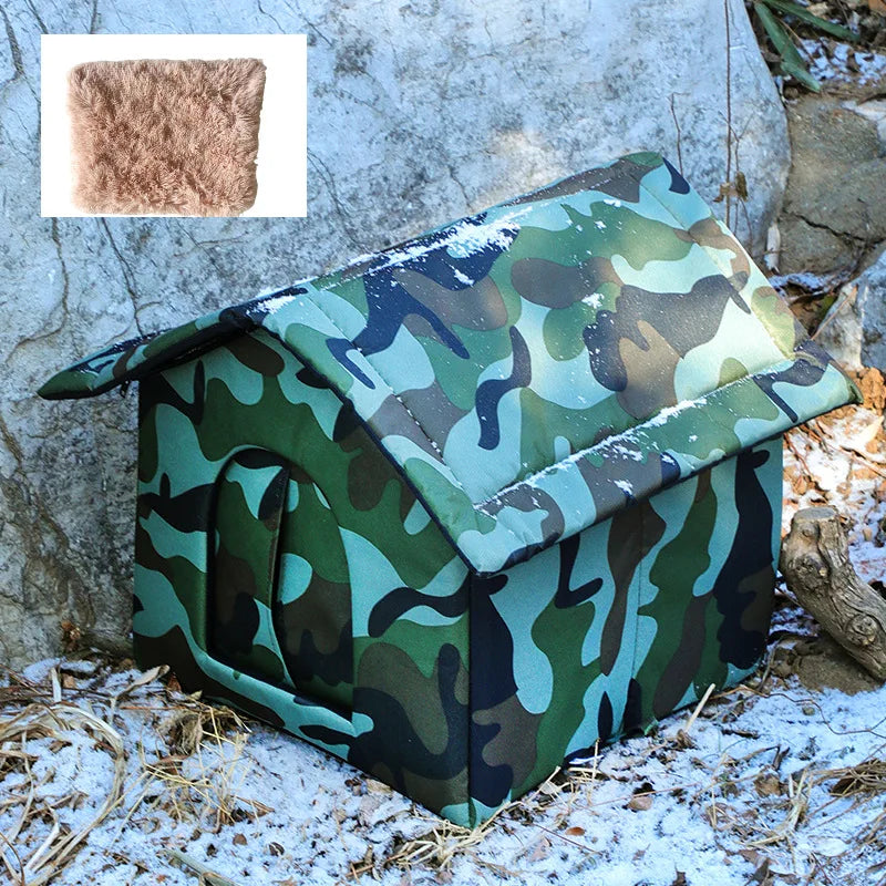 Waterproof Outdoor Cat House – Foldable Winter Shelter with Door & Cushion