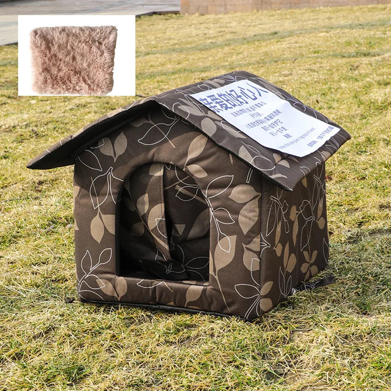 Waterproof Outdoor Cat House – Foldable Winter Shelter with Door & Cushion