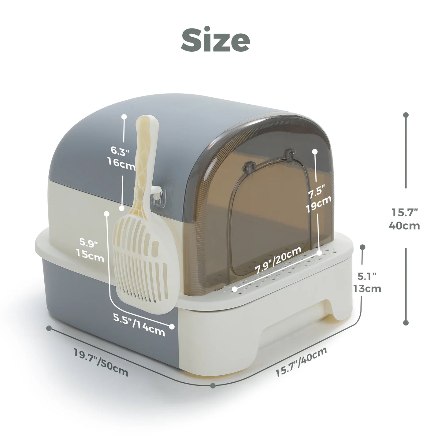 Large Cat Litter Box with Lid and Scoop – 2-in-1 Enclosed/Semi-Enclosed Design