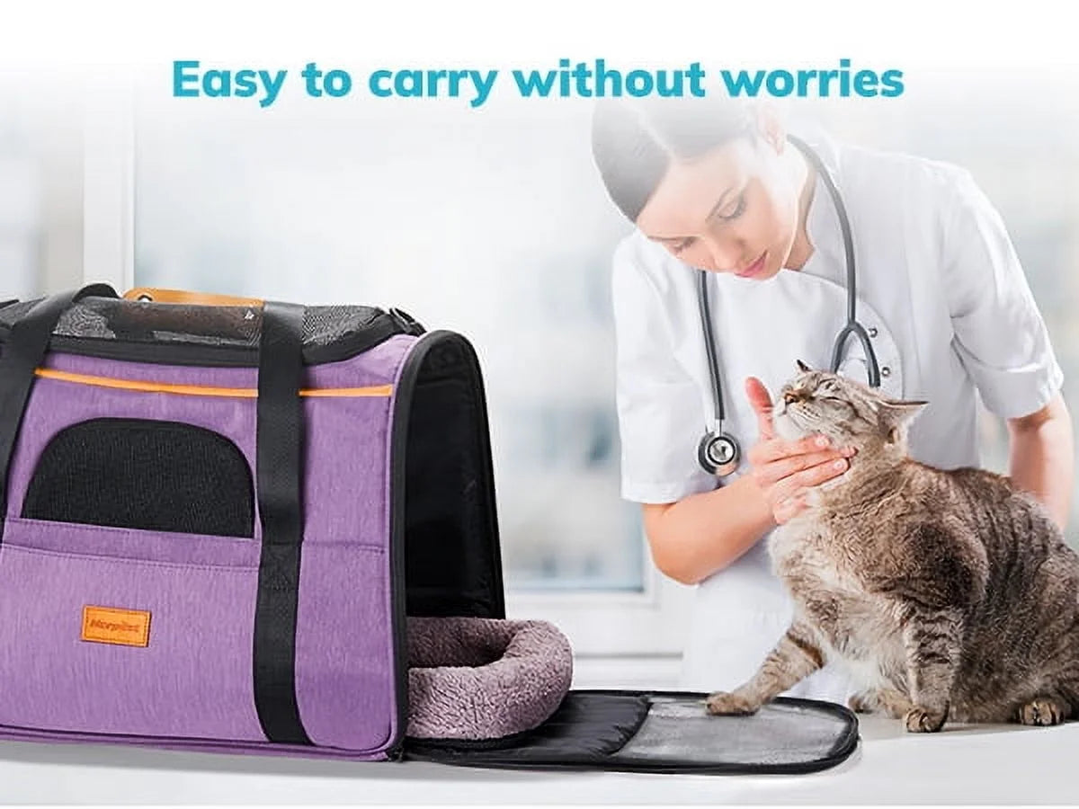 Spacious & Stylish Extra Large TSA Approved Cat Carrier - Soft Sided & up to 20LB with Water Bowl - Chic Purple Design