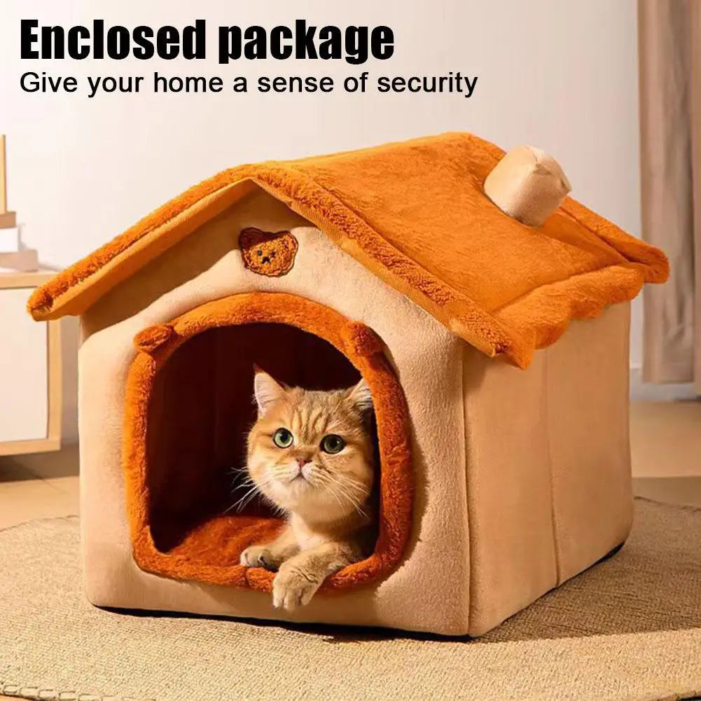 Cozy Cat House – Soft Indoor Pet Tent with Removable Cushion, Non-Slip Base, and Bear Ear Design
