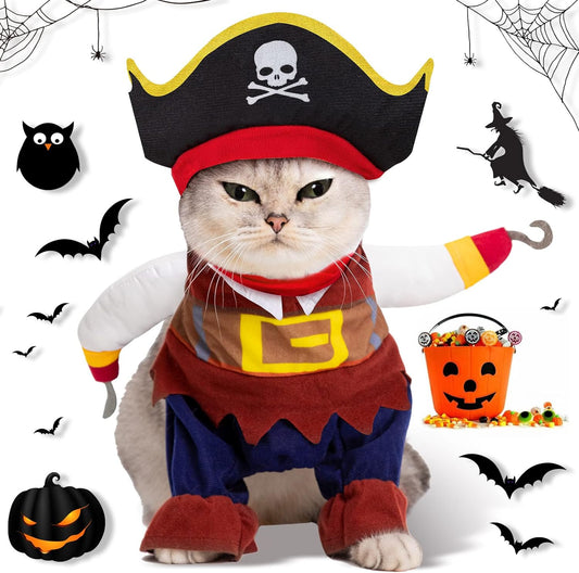 Adorable Caribbean Pirate Costume for Cats - Fun Halloween & Christmas Outfit with Hat!