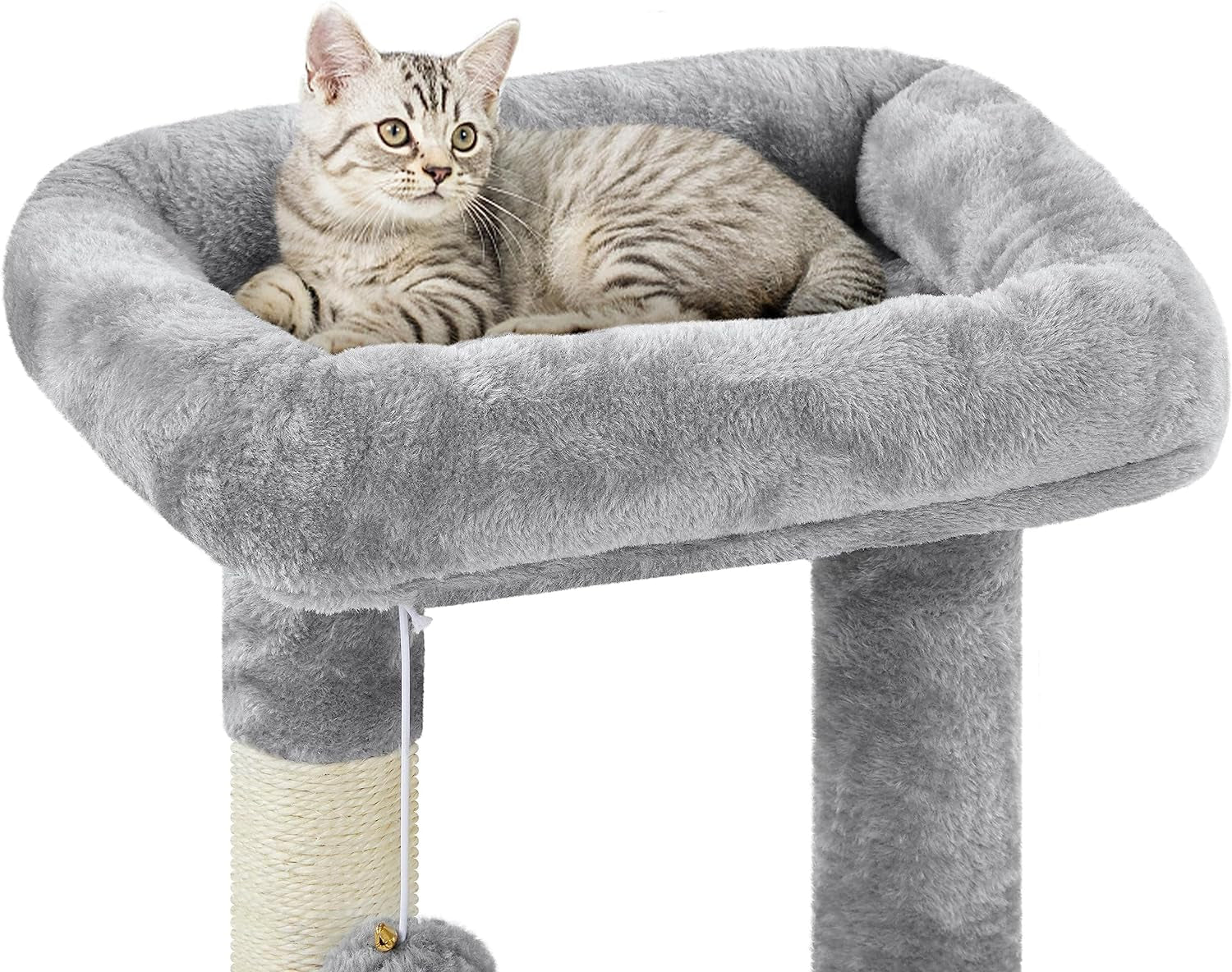 34" Multi-Level Cat Tree Tower with Condo, Basket, and Scratching Posts – Light Gray