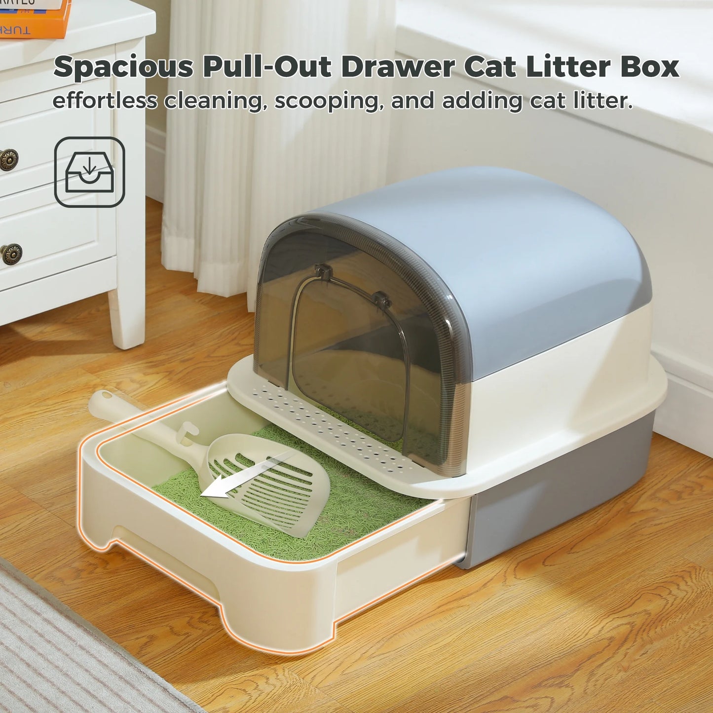 Large Cat Litter Box with Lid and Scoop – 2-in-1 Enclosed/Semi-Enclosed Design