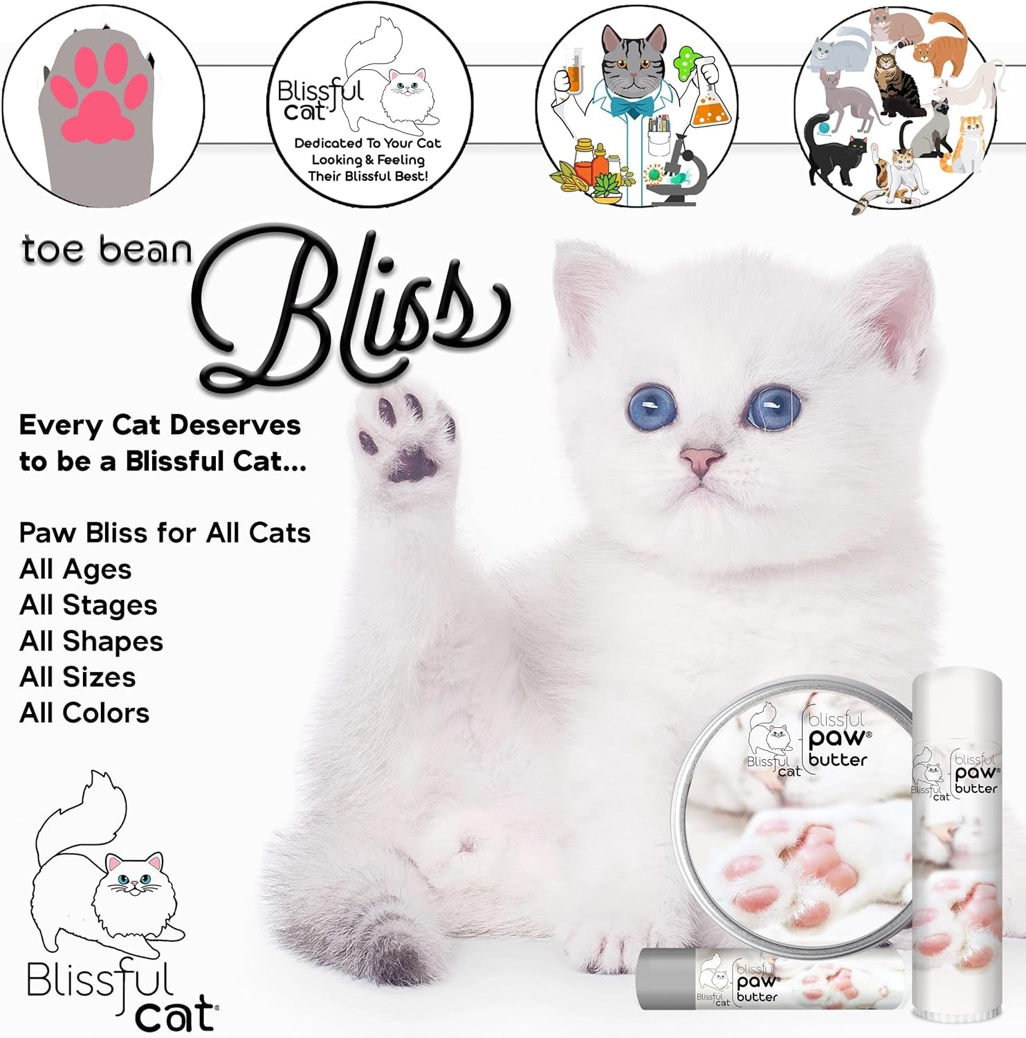Blissful Cat Paw Butter – Lick-Safe Moisturizer for Dry Paw Pads, 0.15 oz