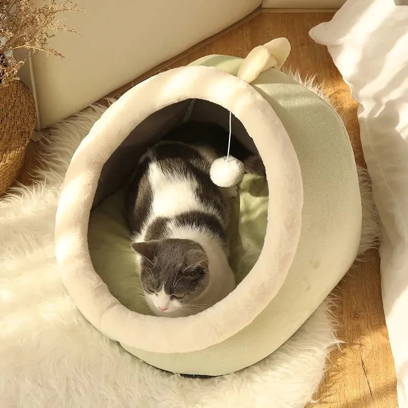 Cozy Cat Bed Cave – Soft Cotton Tent House with Removable Double-Sided Cushion
