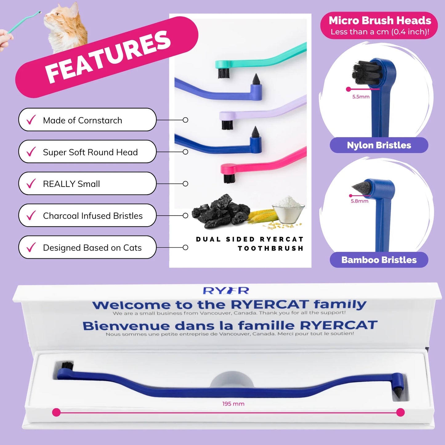 Premium Dual-Sided Cat Toothbrush – Expert Oral Care for Your Feline
