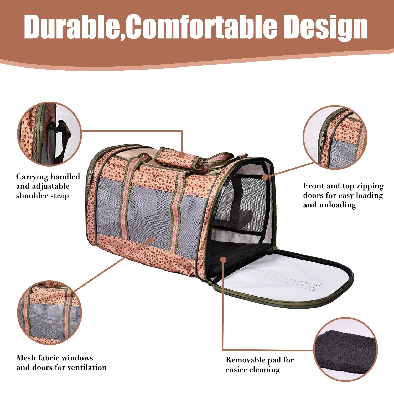 Airline Approved Collapsible Soft-Sided Pet Carrier - Stylish Orange Cheetah Design 