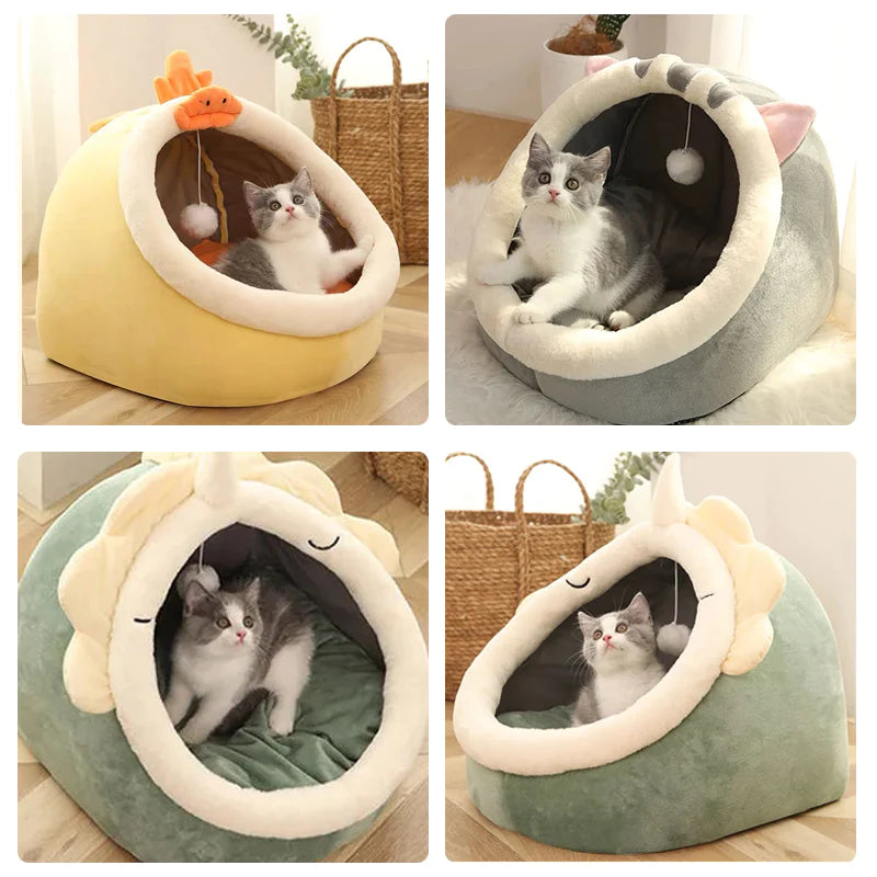 Cozy Cat Bed Cave – Soft Cotton Tent House with Removable Double-Sided Cushion