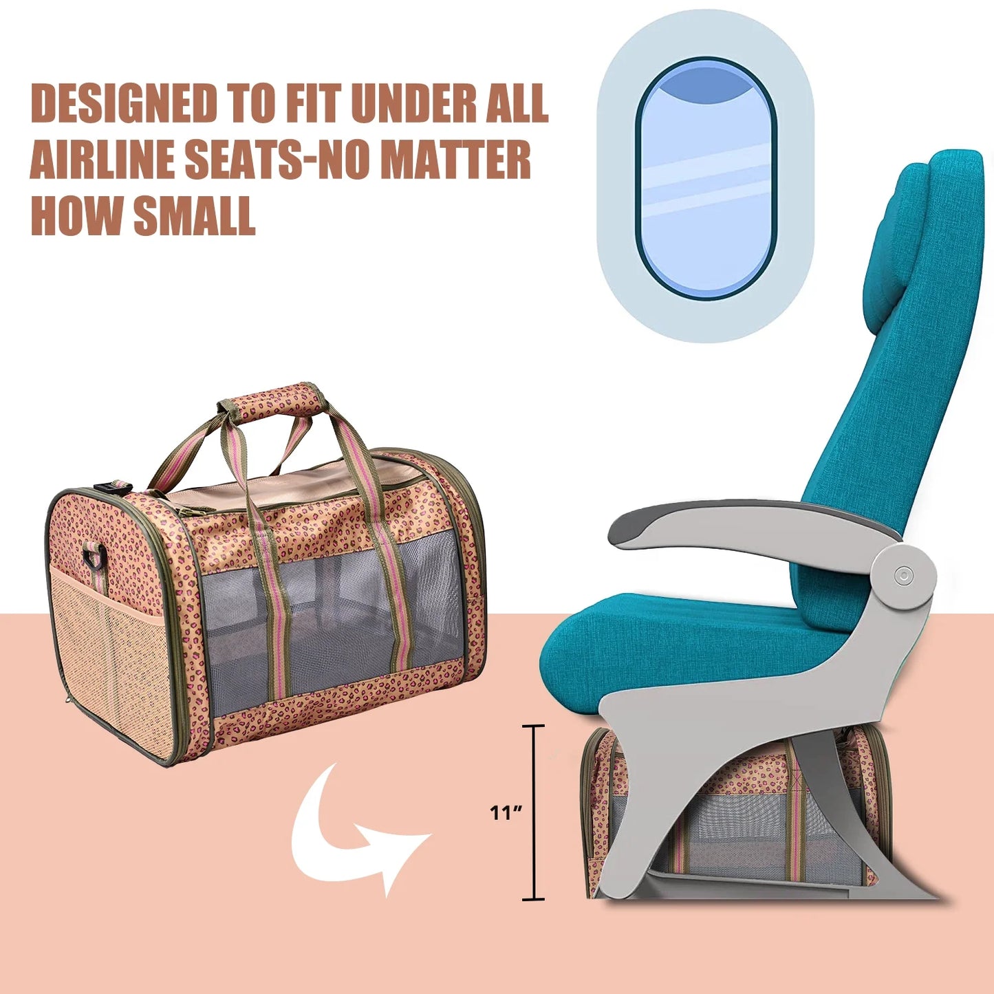 Airline Approved Collapsible Soft-Sided Pet Carrier - Stylish Orange Cheetah Design 