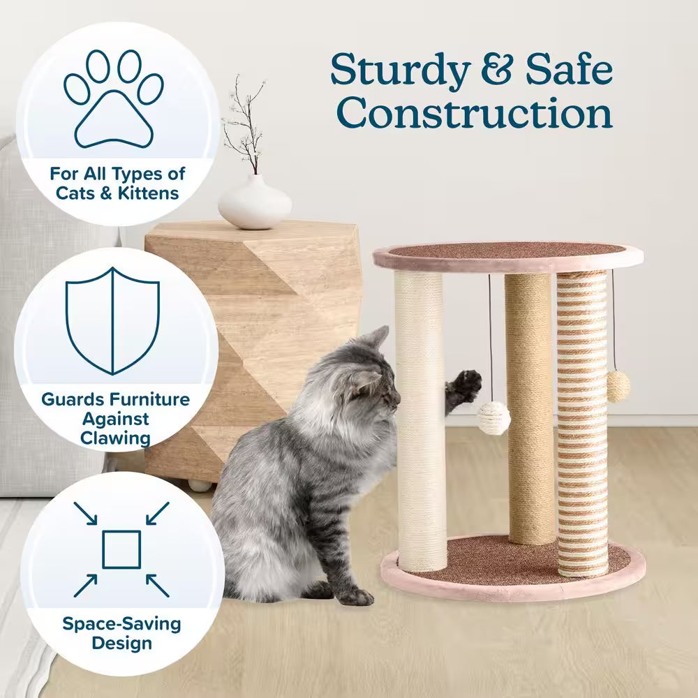 Tan and Cream 3-Pole Cat Scratching Post with Perch
