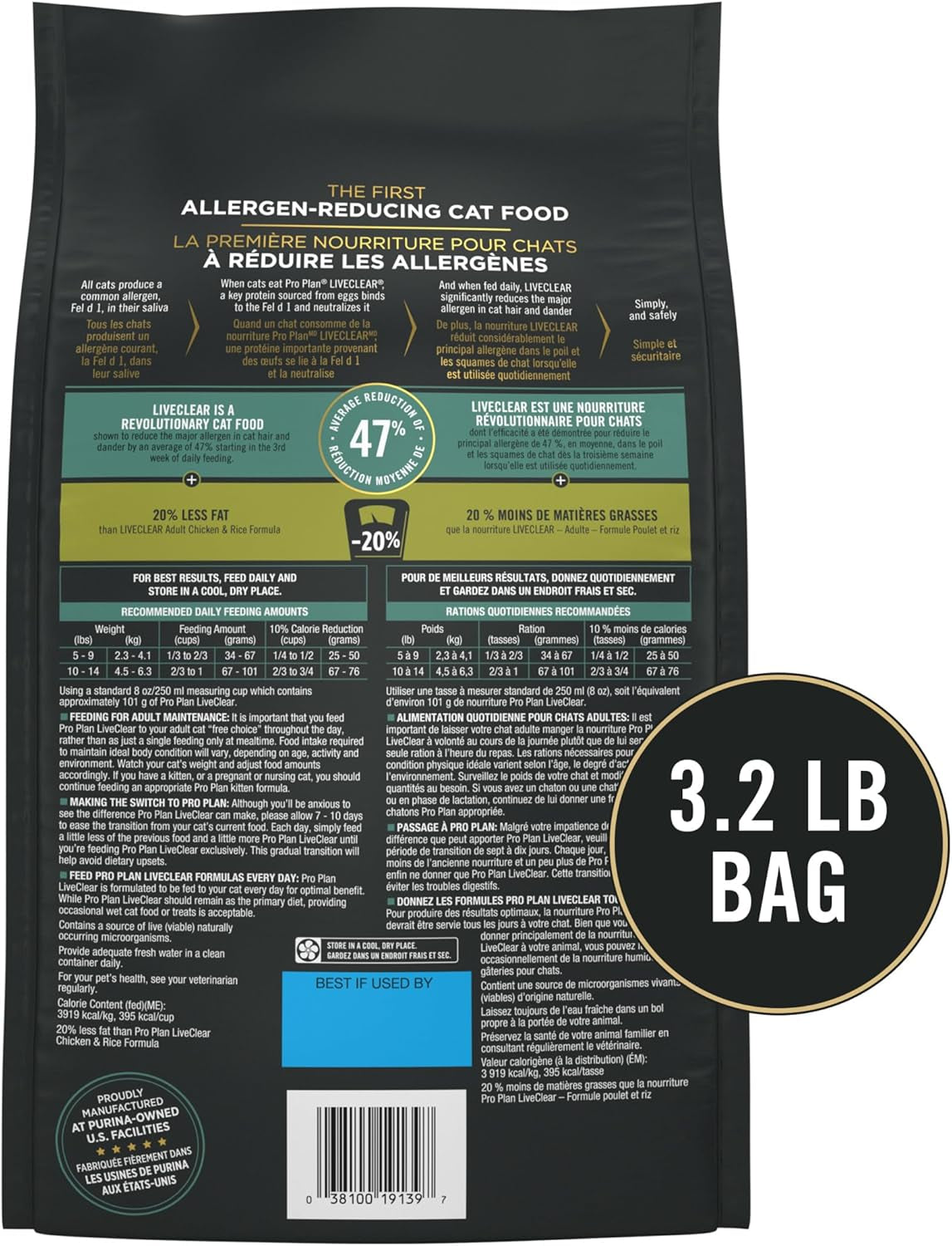 Liveclear Weight Management Cat Food - Chicken & Rice Formula for Allergens Reduction - 3.2 lb Bag