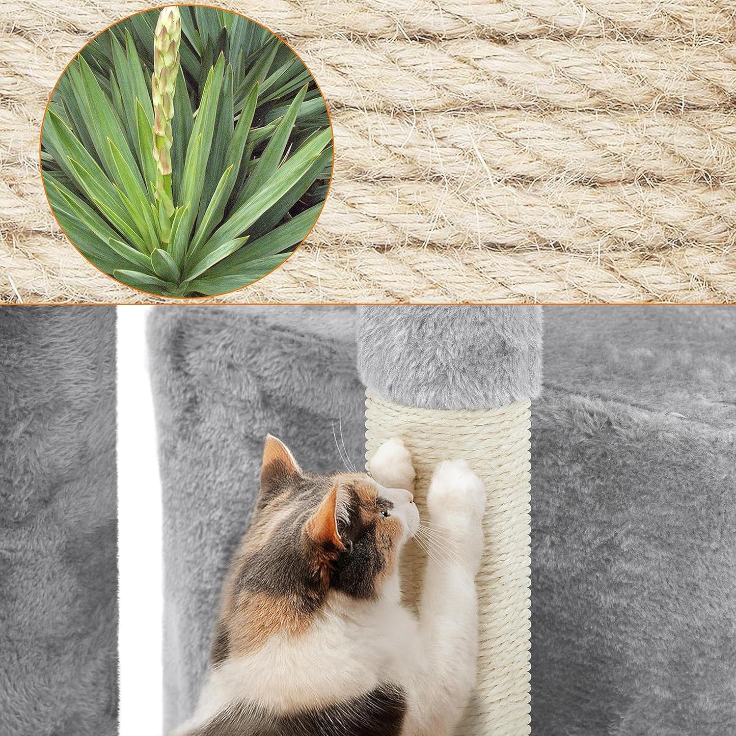 34" Multi-Level Cat Tree Tower with Condo, Basket, and Scratching Posts – Light Gray