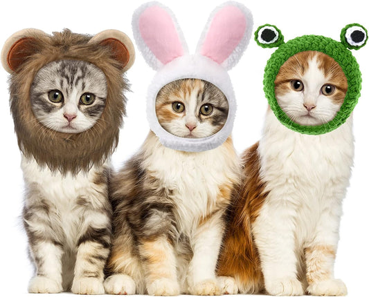 Adorable 3-Piece Cat Bunny Hat Costume Set - Adjustable Pet Headwear