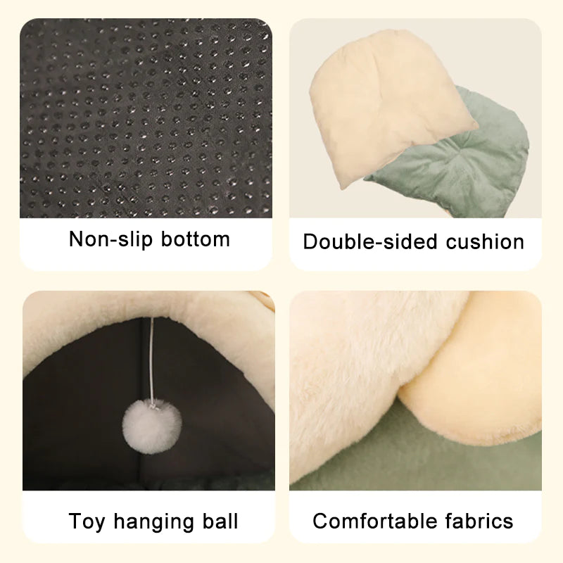 Cozy Cat Bed Cave – Soft Cotton Tent House with Removable Double-Sided Cushion
