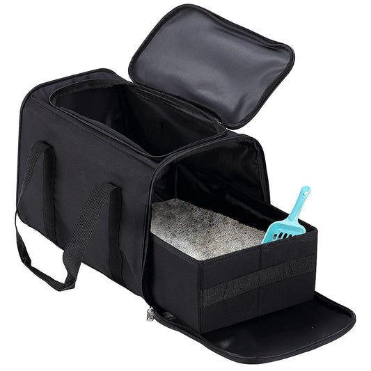 Portable Cat Litter Box – Black, 2-in-1 Travel & Storage Design, Foldable & Lightweight