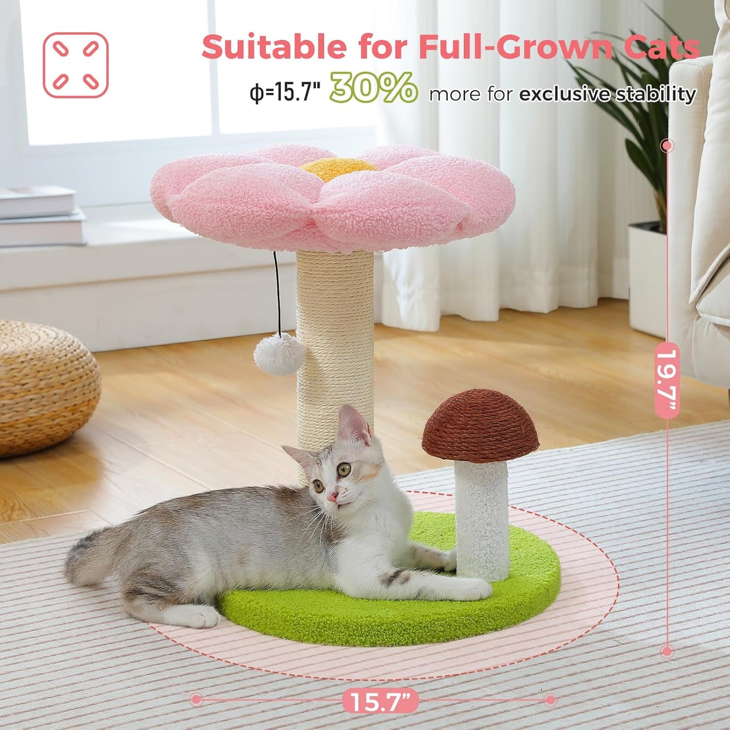 Mushroom & Flower Cat Scratching Post with Removable Bed – Cute Cat Tree Tower for Kittens & Indoor Cats