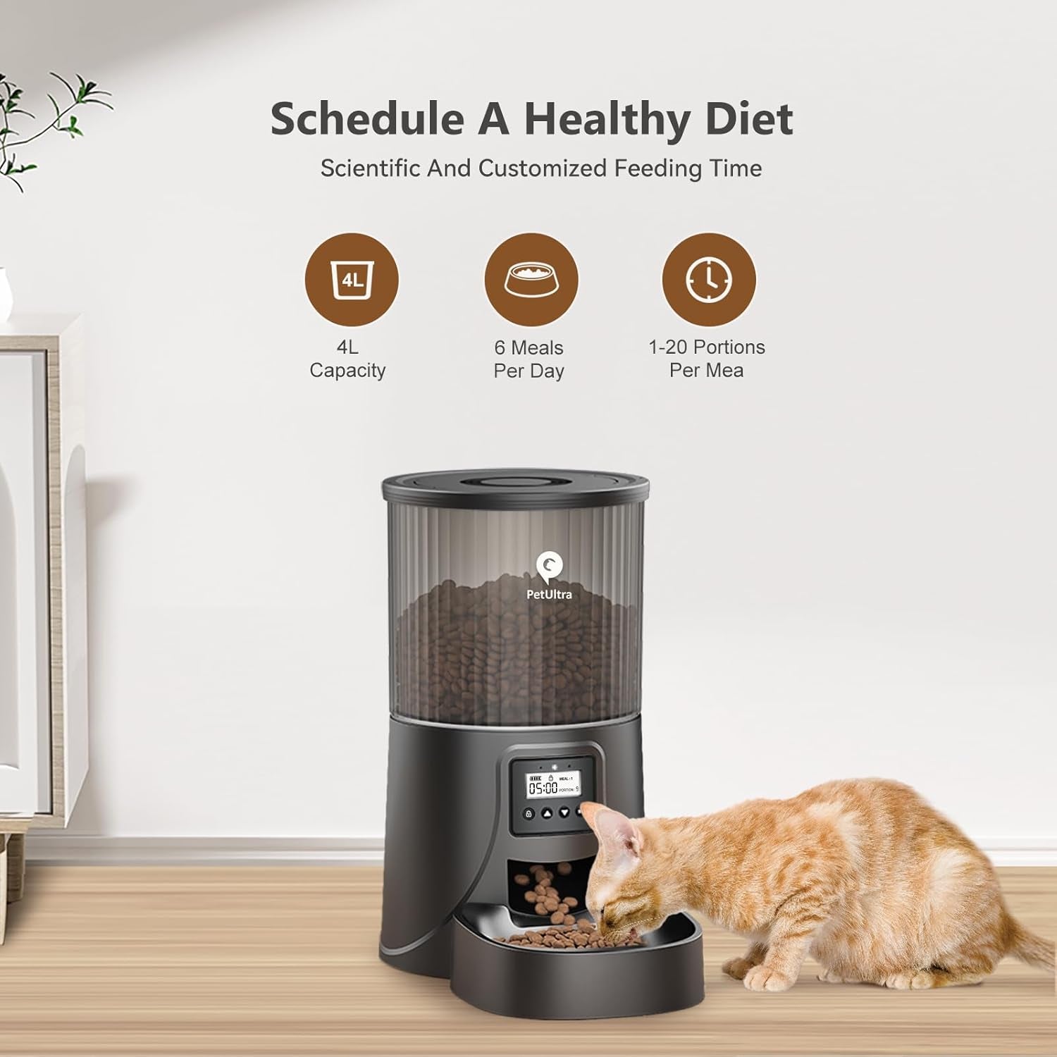 Smart Automatic Cat Feeder - Programmable 4L Dispenser for 1-6 Meals Daily