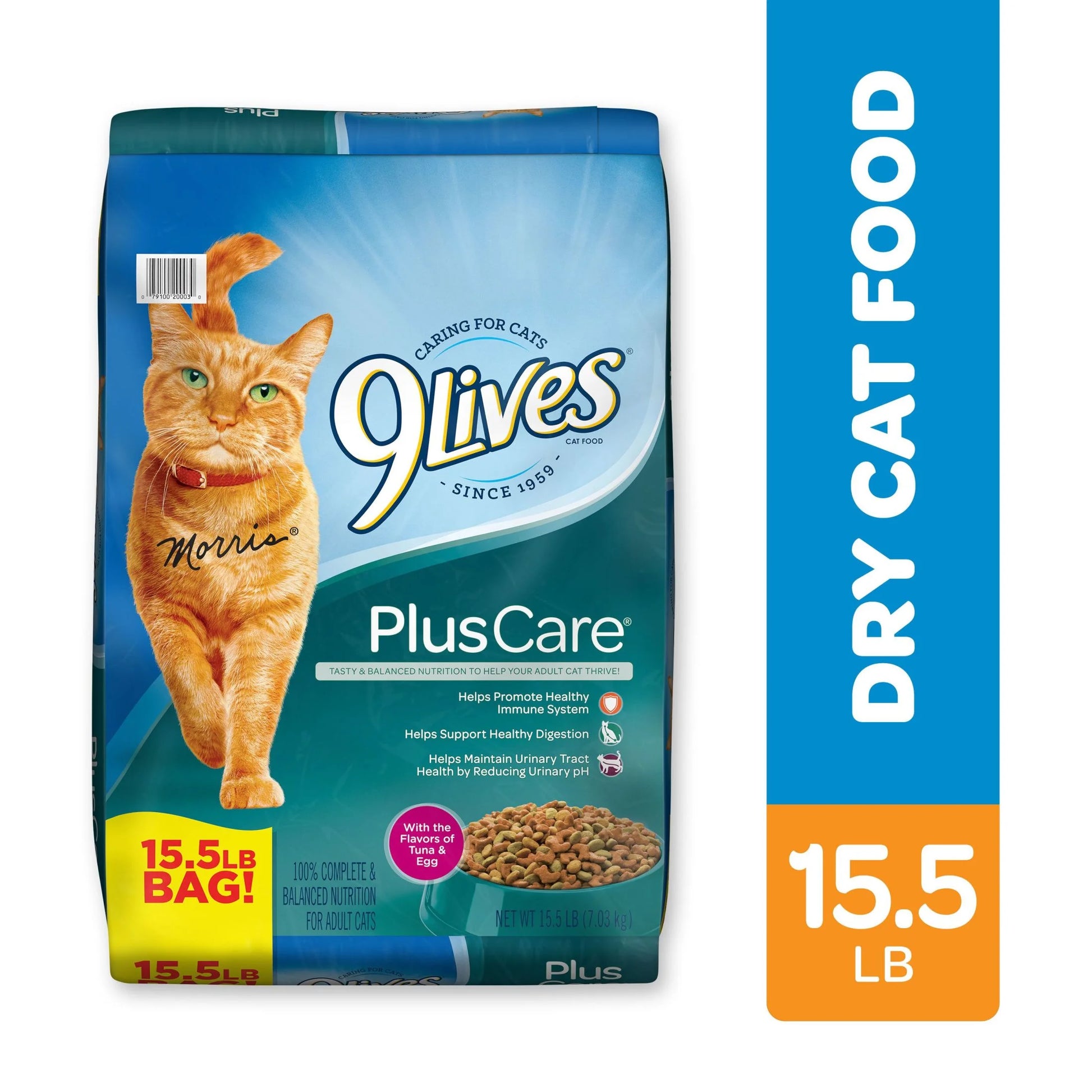 Plus Care Dry Cat Food - Delicious Tuna & Egg Flavors, 15.5 Lb Bag