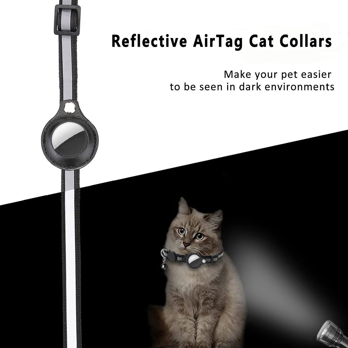 Adjustable Cat AirTag Collar with Breakaway Buckle, Reflective Strips, Waterproof Holder & Bell