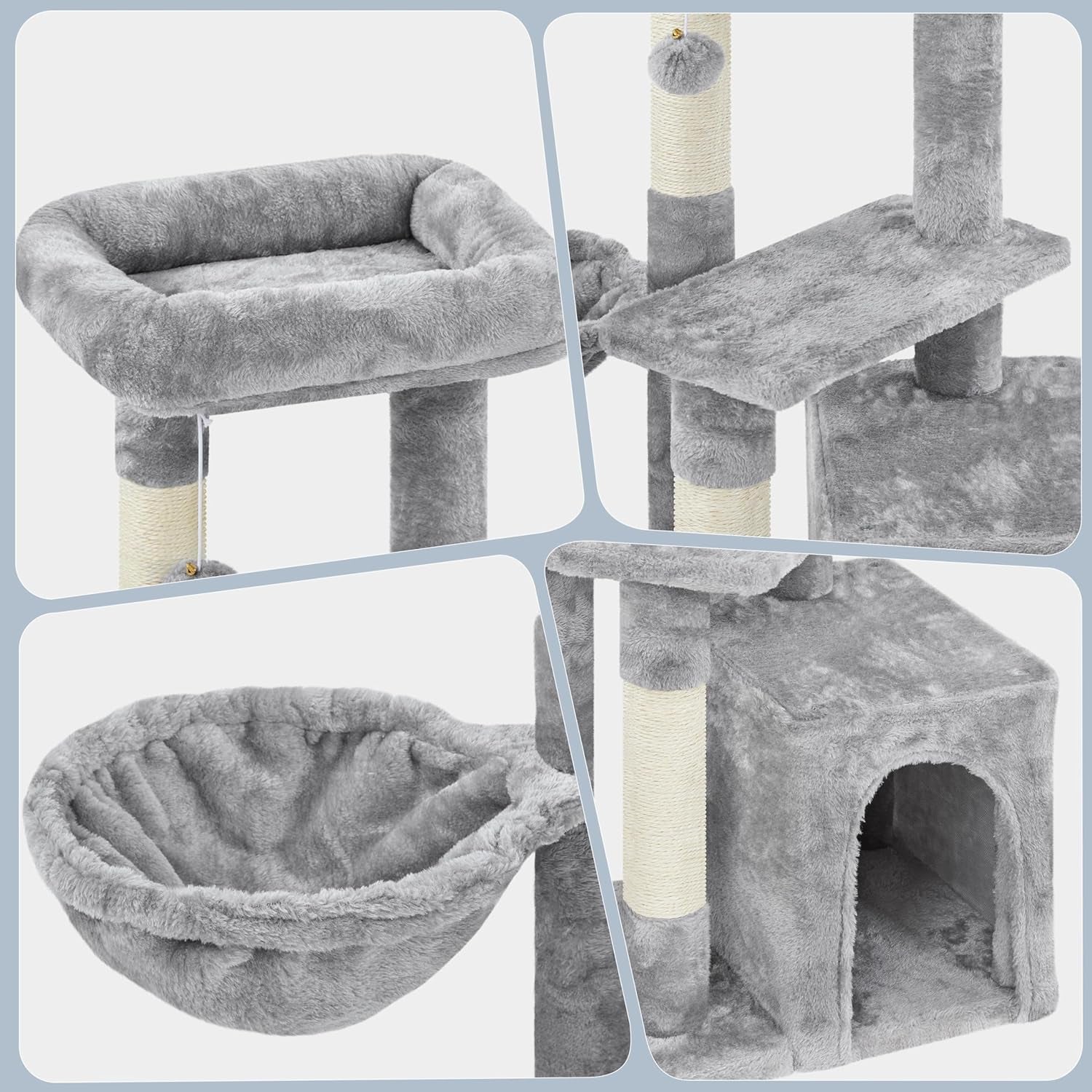 34" Multi-Level Cat Tree Tower with Condo, Basket, and Scratching Posts – Light Gray