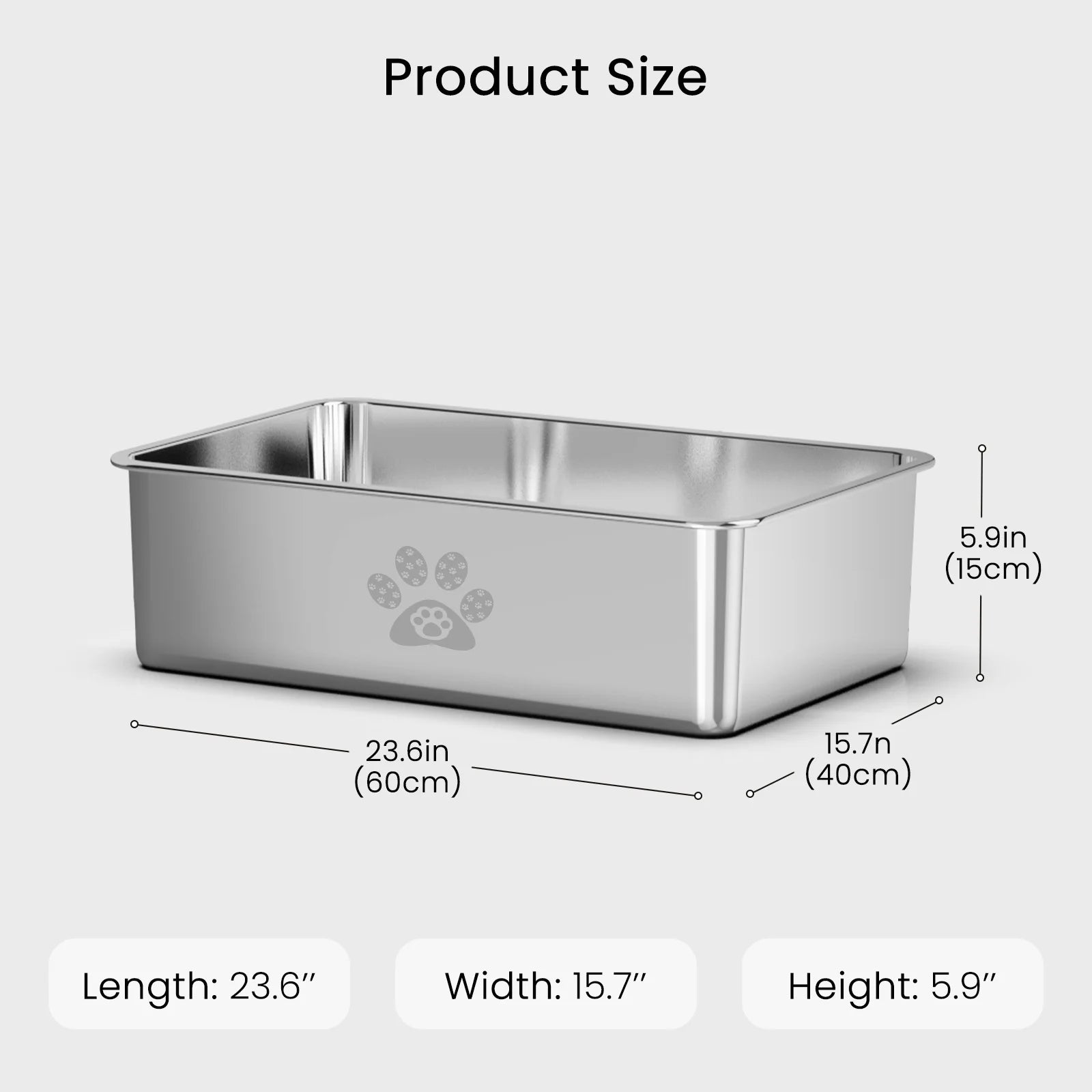Extra Large Stainless Steel Cat Litter Box – High-Sided, Durable, Odor-Free Design