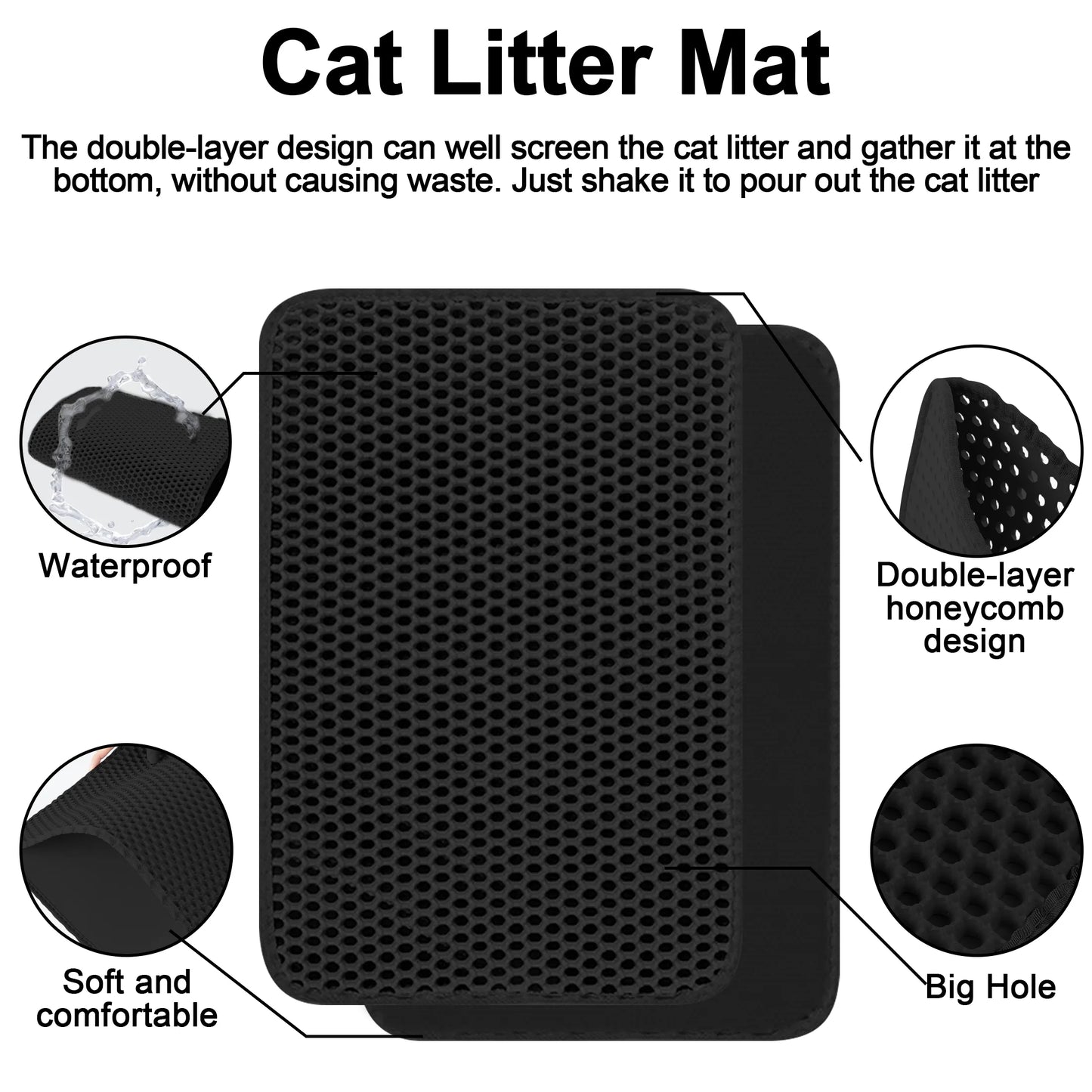 Double-Layer Waterproof Cat Litter Mat – Black – 29" x 21"