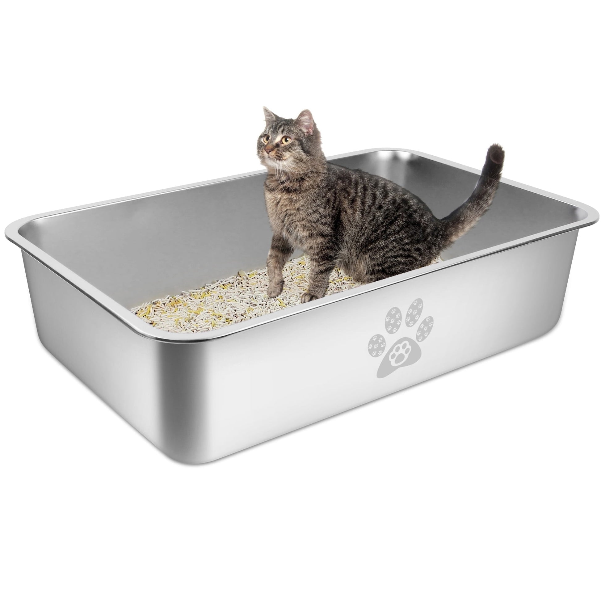 Extra Large Stainless Steel Cat Litter Box – High-Sided, Durable, Odor-Free Design