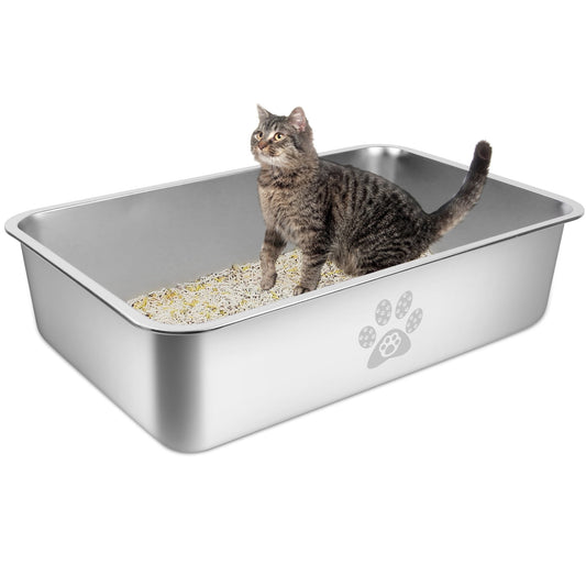 Extra Large Stainless Steel Cat Litter Box – High-Sided, Durable, Odor-Free Design