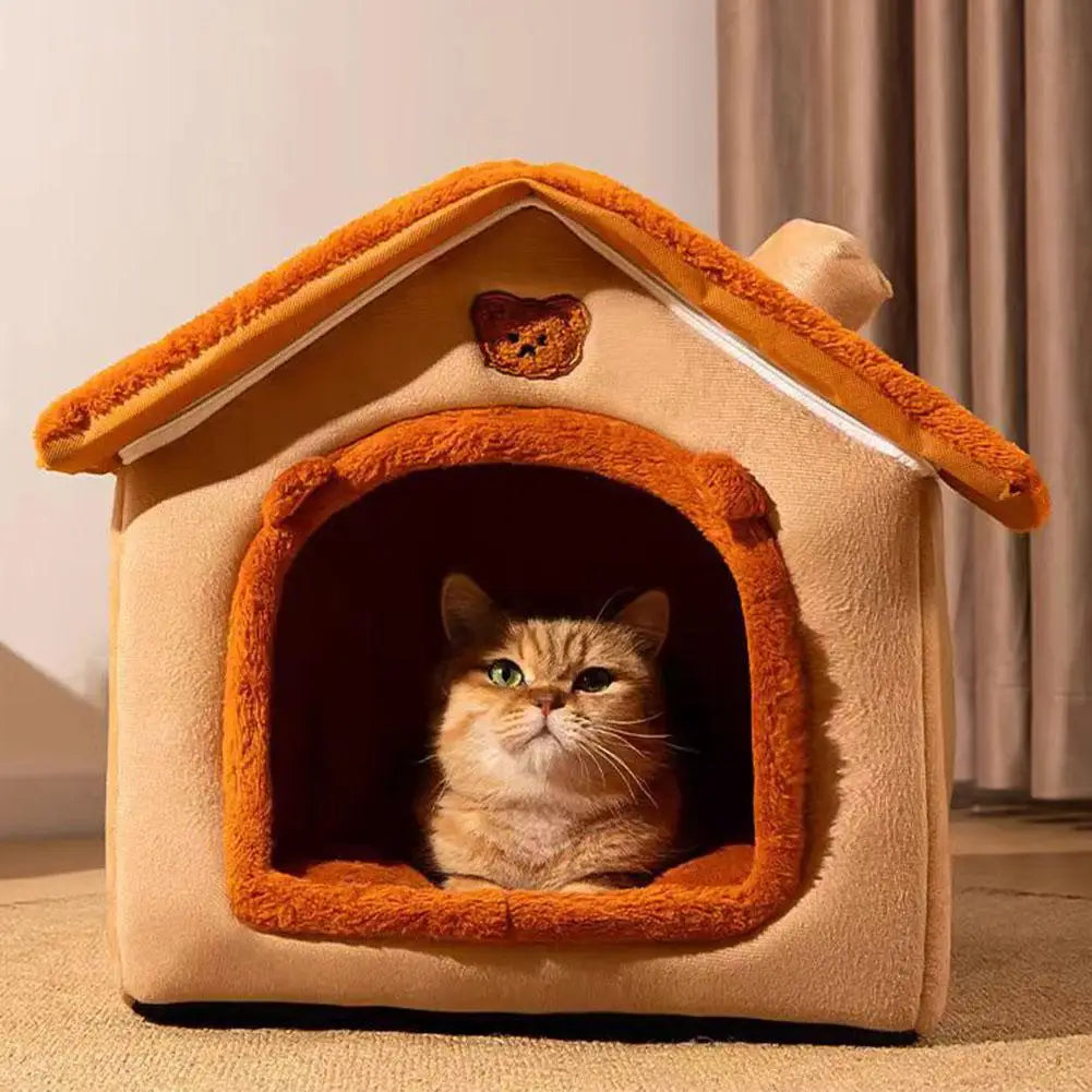 Cozy Cat House – Soft Indoor Pet Tent with Removable Cushion, Non-Slip Base, and Bear Ear Design