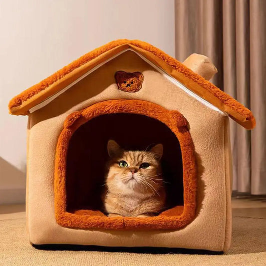 Cozy Cat House – Soft Indoor Pet Tent with Removable Cushion, Non-Slip Base, and Bear Ear Design