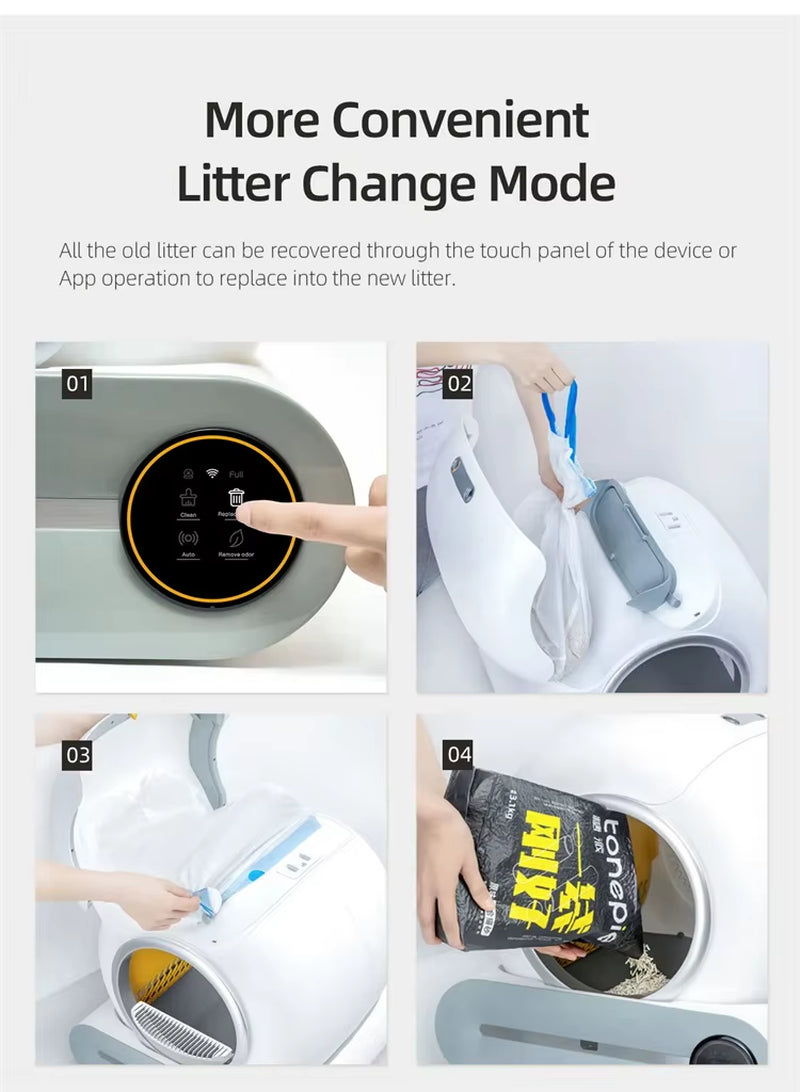 65L Smart Self-Cleaning Cat Litter Box with App & Litter Mat
