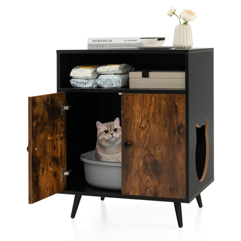 Industrial Cat Litter Box Enclosure with Entry & Open Storage