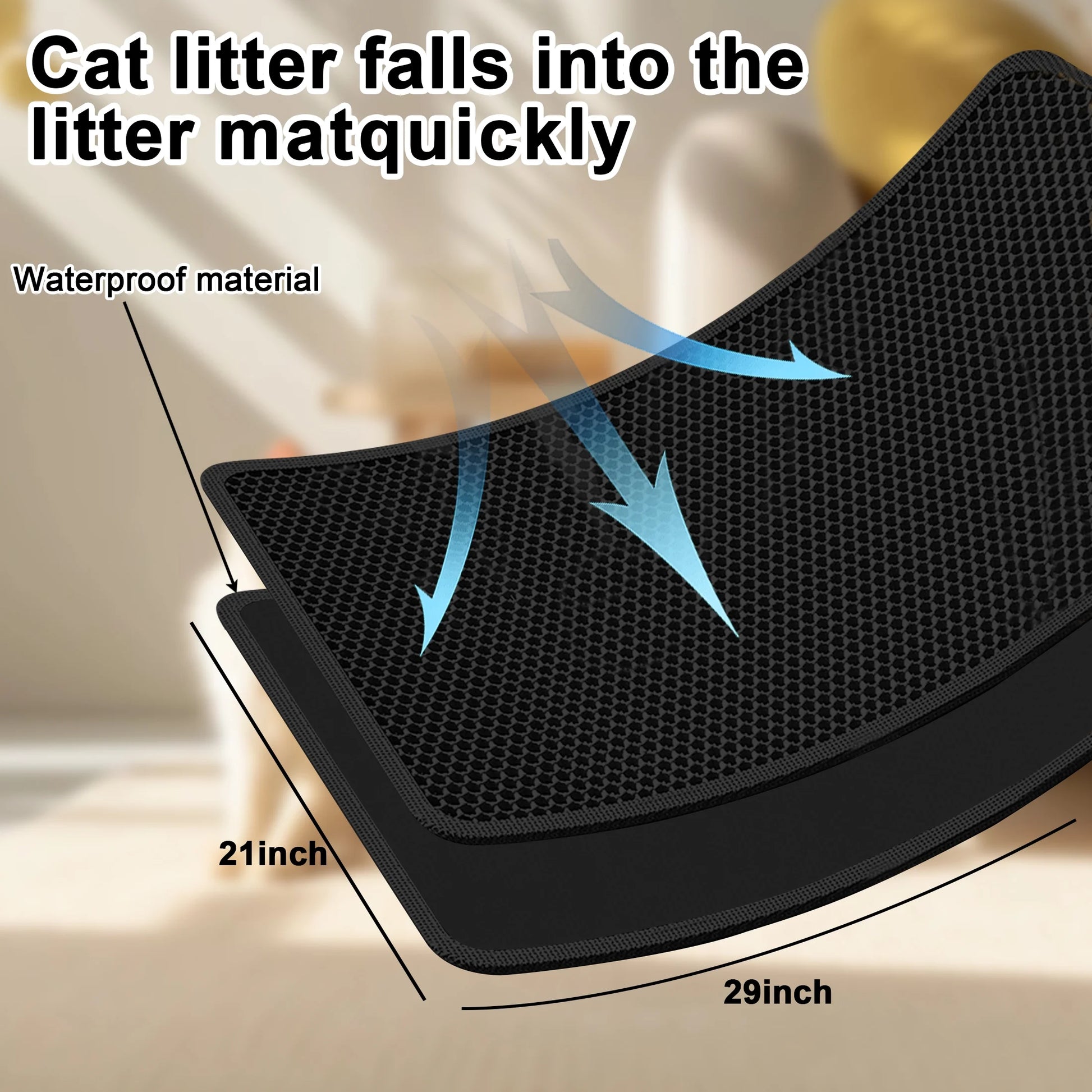 Double-Layer Waterproof Cat Litter Mat – Black – 29" x 21"