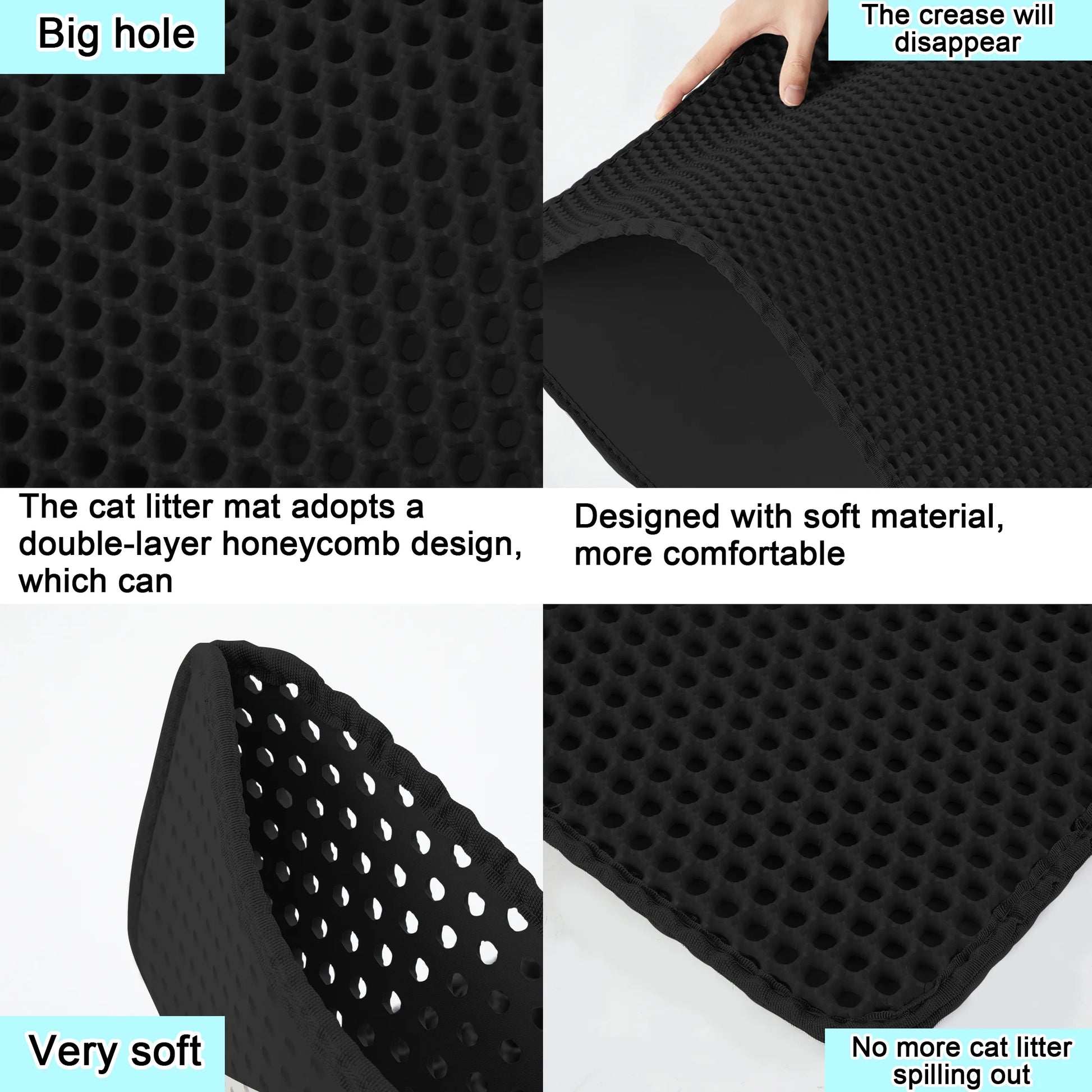 Double-Layer Waterproof Cat Litter Mat – Black – 29" x 21"
