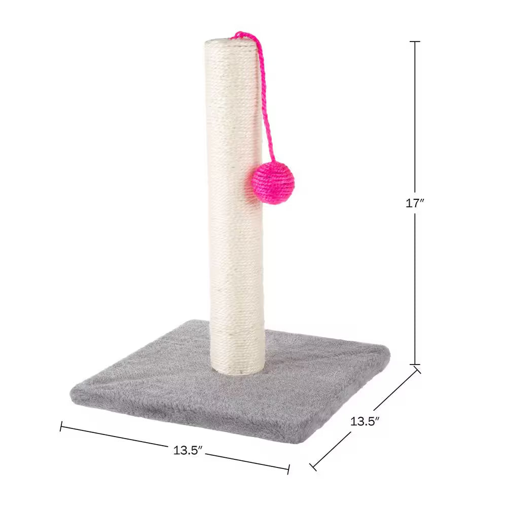 17" Cat Scratching Post with Plush Base & Hanging Toy