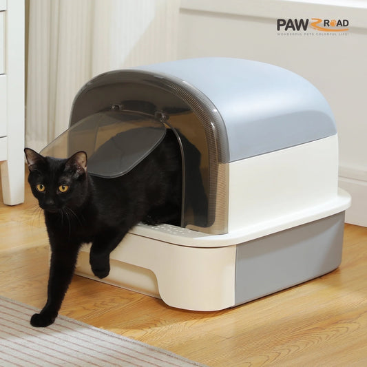 Large Cat Litter Box with Lid and Scoop – 2-in-1 Enclosed/Semi-Enclosed Design