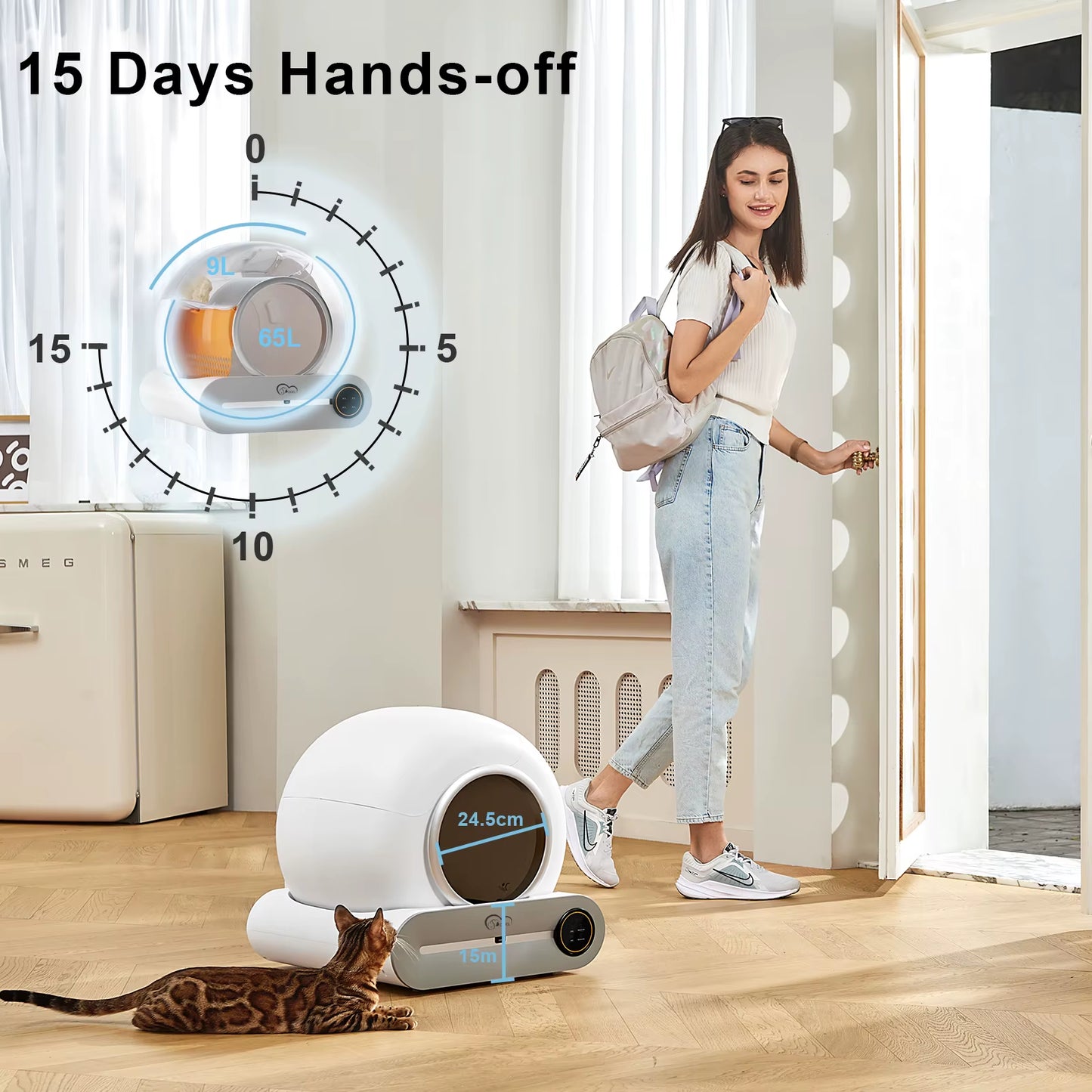 65L Smart Self-Cleaning Cat Litter Box with App & Litter Mat