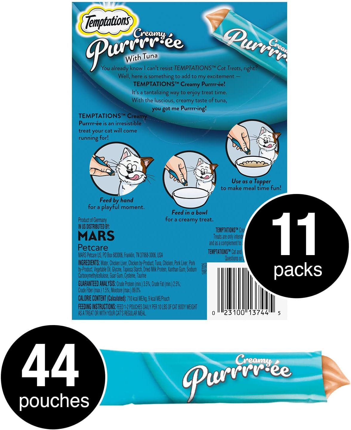 Irresistible Tuna Creamy Puree Cat Treats - Squeezable & Lickable, 44 Tubes Total!