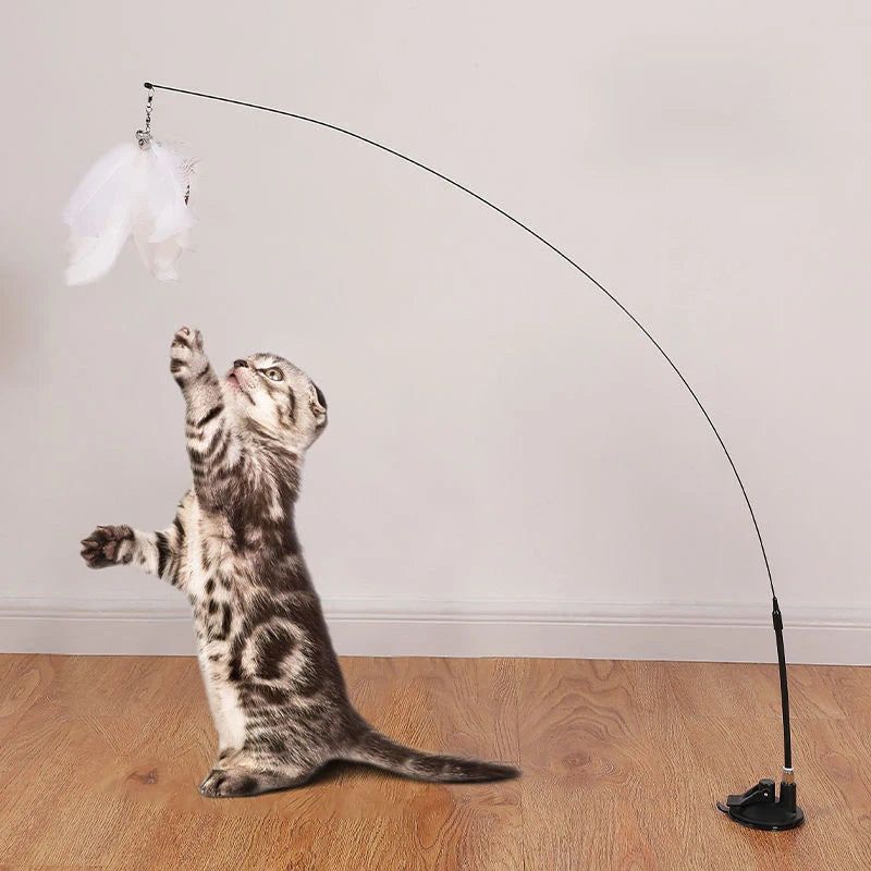 Interactive Feather Cat Toy with Suction Base & Bell 🐾