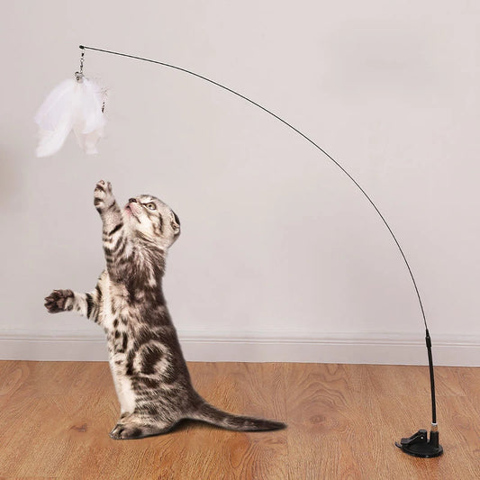 Interactive Feather Cat Toy with Suction Base & Bell 🐾